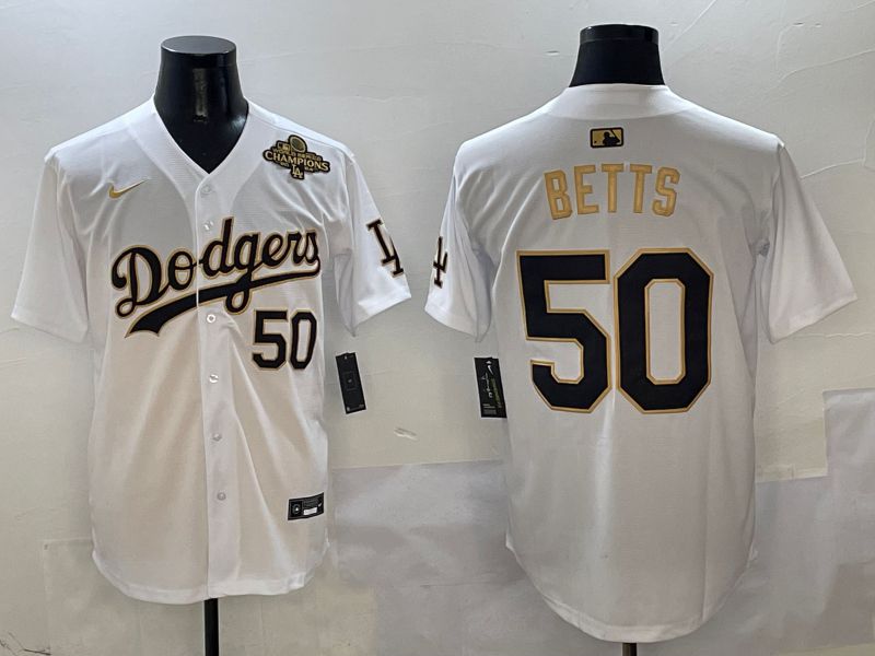Men Los Angeles Dodgers #50 Betts White Black Game Nike 2025 MLB Jersey style 7